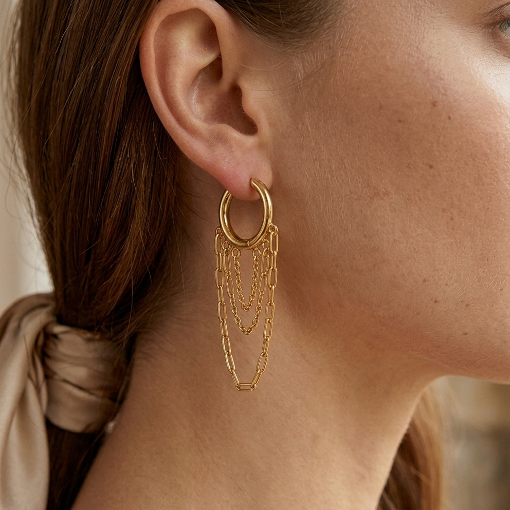 Boucles d’Oreilles Chaînes • Élégance Dorée
